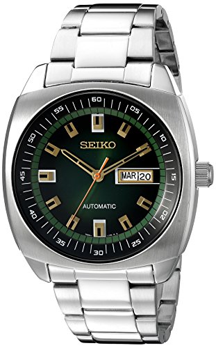 Seiko Mens SNKM97 Analog Green Dial Automatic Silver Stainless Steel Watch