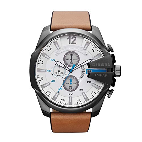 Diesel Mens DZ4280 Mega Chief Gunmetal Brown 가죽 Watch