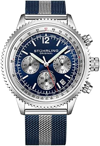 Stuhrling Original Mens Dress Watch - Chronograph Wrist Watch with Tachymeter 24-Hour Subdial