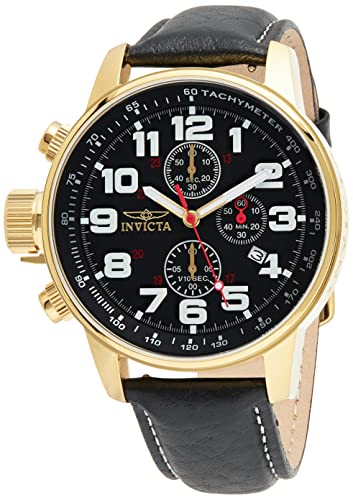 Invicta Men I-Force 골드 Tone 스테인레스 스틸 Quartz Watch 매트 가죽 Strap Model 3330