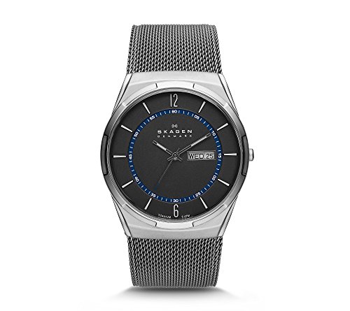 Skagen Mens 티타늄 Mesh Watch 블루 Accents