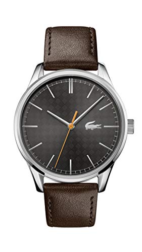 라코스테 Men Vienna 스테인레스 스틸 Quartz Watch 가죽 Calfskin Strap Brown 20 Model 2011045