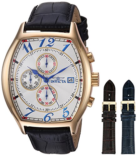 Invicta Men Specialty 43mm 골드 Tone 스테인레스 스틸 가죽 Strap Quartz Watch 세트 Multi-color Model 14330
