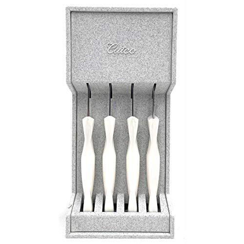 CUTCO Model 1864 세트 four White Pearl #1759 Table Knives plus #1745 tray.Knives have 3.4 Double-D serrated edge blades 5 handles.Knives factory sealed plastic bags.