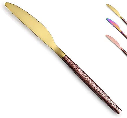 Berglander Dinner Knives 세트 4 Moon Surface Handle Shiny 골드 Head 스테인레스 스틸 Knife Silverware Dishwasher Safe