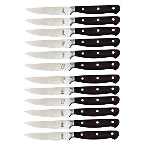 BergHOFF 12Pc Steak Knives 12 Pakka Wood Handle Corrosion Resistant Sharp & Well Balanced Lightweight Long Lasting Polish Surface Finish