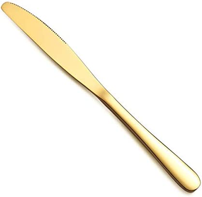 Gold Dinner Knives 세트 12 Berglander 스테인레스 스틸 티타늄 Plating Shiny 골드 Knife Butter Spreader Table Sturdy Dishwasher Safe