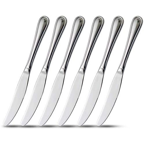 6-Piece Dinner Knives 세트 Hollow Handle Table Knife Flatware 스테인레스 스틸 Mirror Polishing 9-Inch 실버 Round
