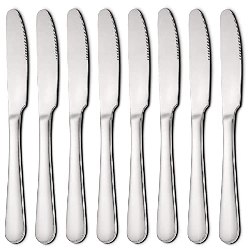 Butter Knives Set of 8 Rust Proof Table Dinner Knifes Heavy Duty Butterknives Stainless Steel Dinning Knife Flatware Silverware for Dessert Meat 9.2