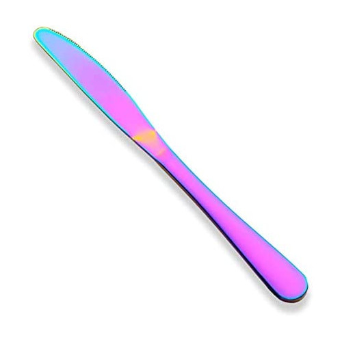 Rainbow Dinner Knives Set Of 4, Berglander Stainless Steel Titanium Plating Shiny Colorful Dinner Knife, Mutil Color Butter Knife Spreader Table Knives Sturdy And Dishwasher Safe