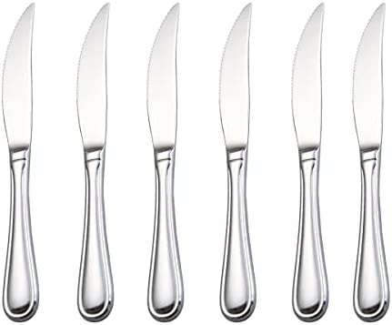 HISSF Dinner Knives 세트 6 Pcs Hollow Handle Steak 스테인레스 스틸 실버 Dishwasher Safe