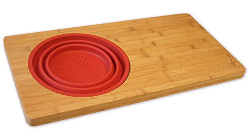 Island Bamboo Kitchen Cutting Board - Over the Sink Cutting Boards with Collapsible Strainer, Perfect Large Wooden Bamboo Sink Shelf for Chopping, Slicing, and Dicing, 18 L X 10 W