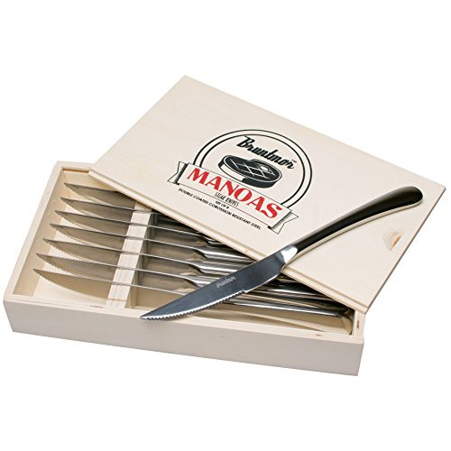 Bruntmor, ALBA Gourmet Stainless Steel 8-piece Steak Knife set with Full Tang Blades, Wooden Gift Box