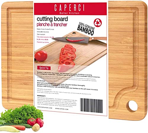 Extra Large Kitchen Cutting Board with Juice Groove - Caperci Bamboo Chopping Board for Meat (Butcher Block) Vegetables & Cheese