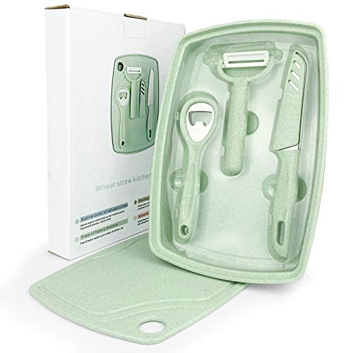 CARTINTS 5 In1 Camping Cutting Board for Kitchen Plastic Cutting Board Set with Bottle Opener, Peeler, Kitchen Knife, Serving Tray, Cutting Board, Dishwasher Safe