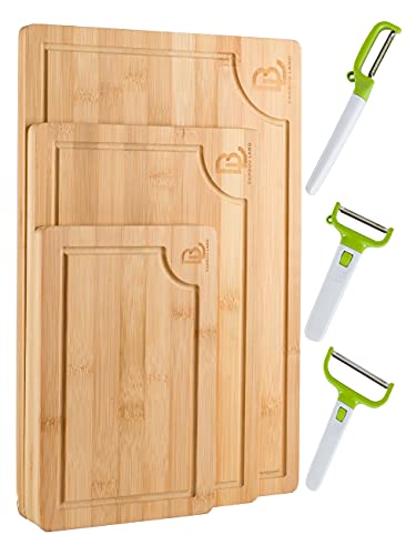 BAMBOO LAND (3 PCS) Cutting Board Set for Kitchen, Chopping Boards with 3 Multifunctional Veggie and Fruit Peelers for Kitchen, set of 3 Charcuterie boards, Meat Cutting Board, Vegetable Cutting Board