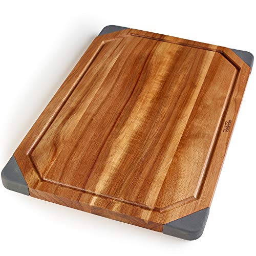 Acacia Wood Cutting Board - Reversible Charcuterie Board Serving Platter - Cheese Board - Natural Wood Serving Board with Non-Slip Corners - Wooden Cutting Board with Juice Groove - Home Essentials