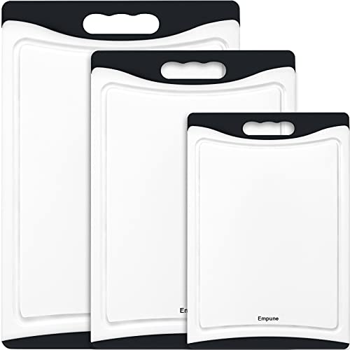 Extra Large Cutting Boards, Plastic Cutting Boards for Kitchen (Set of 3) Cutting Board Set Dishwasher Chopping Board with Juice Grooves Easy-Grip Handles, Black, Empune