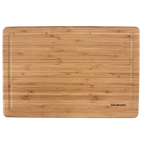 Freshware Bamboo 2 Piece Cutting Boards | 3 Layered 100% Organic Bamboo | Durable Bamboo Set For Meat, Vegetables, Fruit Or Bread | Anti-Microbial Bamboo Chopping Block & Serving Tray