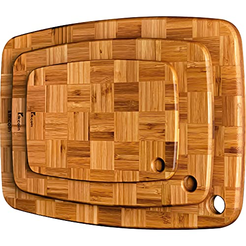 Cutting Boards, Kikcoin Large Bamboo Cutting Board for Kitchen (Set of 3) Chopping Boards with Hanging Hole Bamboo Cutting Board Set Butcher Block, End Grain Serving Tray
