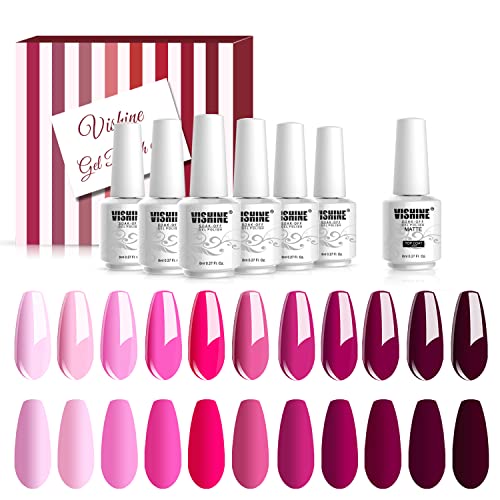 Vishine Gel Nail Polish 세트 - 12 Colors Kit Soak Off UV LED 매트 Top Coat 8ml Each Bottle Art