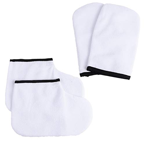 Beaupretty 4pcs Paraffin Wax Work Gloves Booties Bath Hand Treatment Mitts Foot Spa 커버 여성 소프트 Cotton Mittens Feet 케어 Set