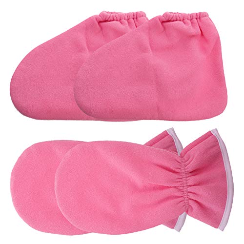 Lurrose 4Pcs Paraffin Wax Bath Gloves Bootie Work Hand Treatment Mitts Foot Spa 커버 여성 Men Feet 스킨케어 Therapy Blue