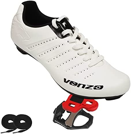Venzo Bicycle Men Lace Road 사이클링 Riding Shoes Look KEO 호환가능 Pedals & Cheats Outdoor Indoor