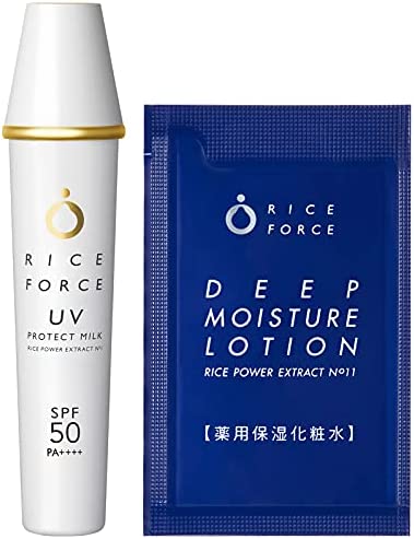 라이스 포스 (RICEFORCE) 【Amazon<!-- @ 17 @ -->co<!-- @ 17 @ -->jp한정】 UV프로텍트 밀크 1개 (SPF50 / PA++++) 일(날) 타 멈추어 (자외선 차단제) 화장 본래의 성질 (미용 성분/민감성 피부/보습) 화장수 시험 1회분 부착