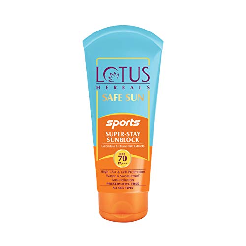 Lotus Herbals Safe Sun 스포츠 Super-Stay Sunblock Spf 70 Pa+++ 80 g Calendula chamomile extracts