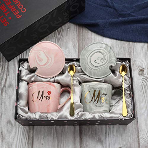 exreizst Mr and Mrs Coffee Mugs-신부와 신랑에의 웨딩 기프트,브라이들 샤워의 약혼 기프트 기념일 부부에의 기프트-12온스 세라믹 마블 컵