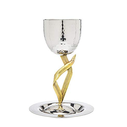Godinger Kiddush 컵과 컵받침 클램프《루》 리프 디자인