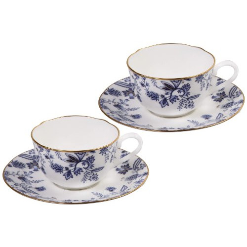 Noritake 블루 소 렌 티 노 컵&컵받침 2 개세트 (4개) 8온스 블루/화이트