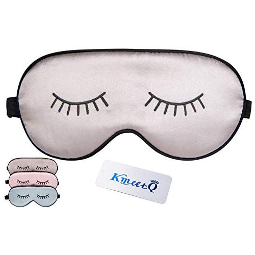 K meet Q Silk Sleep 마스크 여성 & 소녀 Cute Eye 슬리핑 어린이 an 조절되는 Strap Eyelashes Embroidered Pattern #A Gray