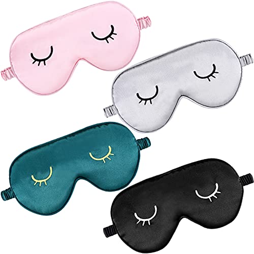 4 Pieces Sleep Eye Masks Silk 커버 Cute 경량 조절되는 Eyeshade 마스크 Satin Night 여성 Men Travel Nap