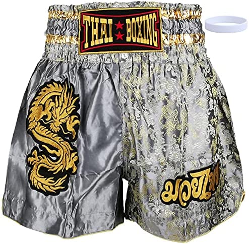 THAI BOXING 자수 무에타이 판츠 드래곤 용 킥복싱 격투기 복싱 트렁크 실리콘 밴드