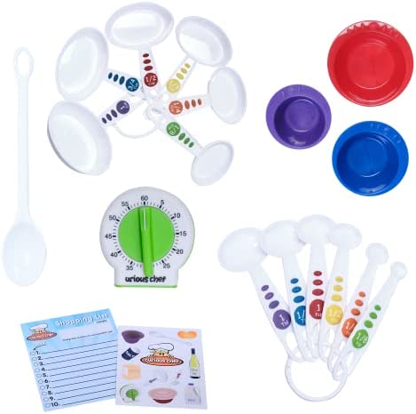 Curious Chef Kids Cookware - 17-Piece Measure & Prep Kit I Real Utensils, Dishwasher Safe, BPA-Free I Includes Measuring Cups & Spoons, Prep Bowl Set, Kitchen Timer and More!