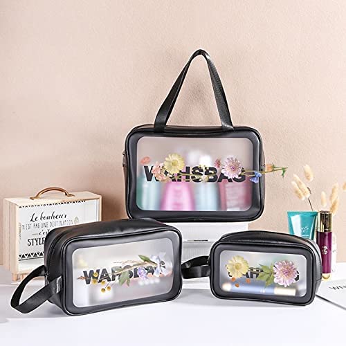 Begasso toiletry 백 도 코스메틱 파우치 트래블 여행용 화장 세면 용구 다기능 운반 PVC 방수 투명 여행 용품 수납 가방 메쉬 대용량 화장품 만들어 넣음 담는 그릇·상자 등 소품 정리 경량 가방2점 세트 블랙