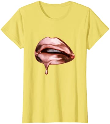 Womens Rose 골드 Dripping Lip 아트 티셔츠 - 립스틱 Kiss