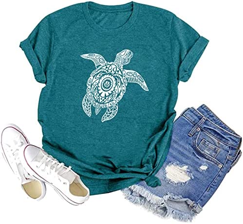 Women Sunflower Turtle 티셔츠 Cute Rescue Ocean Environment Casual Short Sleeve Tee Top