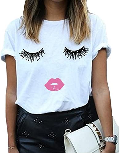 BLACKMYTH 여성 Summer Funny Print Short Sleeve Top Tee 그래픽 Cute 티셔츠