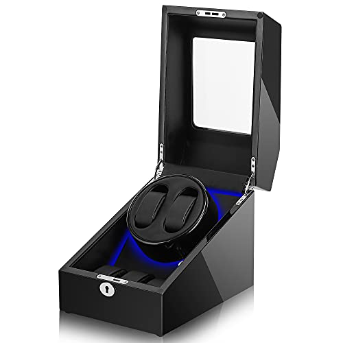 NEWTRY 윈딩 머신 워치 winder 피아노 도장 LED 라이트 부착 자동기계식 시계 감음 박스 테이블 쉐이커 기계식 감아서 꺼내어 케이스 초정음 2개 인상 3개 수납 전지 전원 양용 블랙