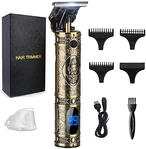 바리 캔 Soonsell 전동 헤어 커터 LED충전잔 양표시 trimmer 정밀 조각 남성T자면도기USB충전식 무선 저 # 음벰 높이 조절 푸쉬전 쇼트 헤어용 산발용 아이 업무 가정용 골드