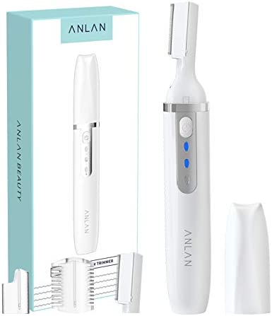 ANLAN 눈썹 쉐이버 전동 여성 남성 커터 Type-C USB충전식 LED라이트 부착 교환날 깎아 페이스 미용 페이스용 마유용미 얼굴 쓸모 없는 털 처리 솜털 운반 편리 화이트