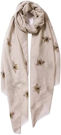 Whilsa® Large Sheer Matte Glitter Golden Silver Bumble Busy Bee Foil Print Soft Airy Scarf