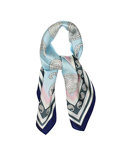 Big Square 70cm x 70cm Ladies Womans Faux Silk Head Neck Warmer Scarf - Baby Blue Paisley