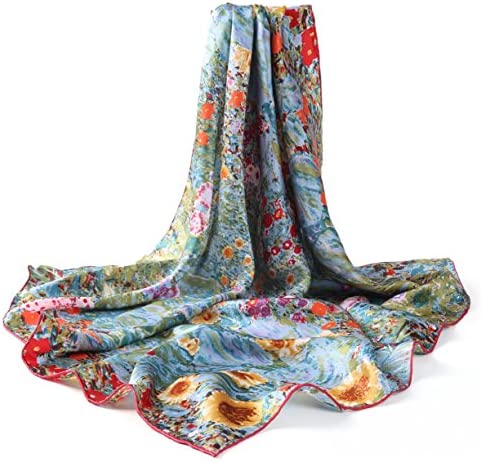 Prettystern Women Gustav Klimt art printed Crepe Satin Silk 90/90 Square Scarf