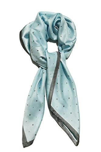 Big Square 70cm x 70cm Ladies Womans Faux Silk Head Neck Warmer Scarf - Turquoise Blue Stars