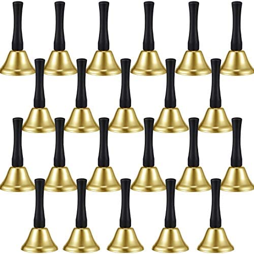 24 Pieces Hand Bells Steel Service Handbells Black Wooden Handle Diatonic Metal Bells Musical Percussion (Silver)