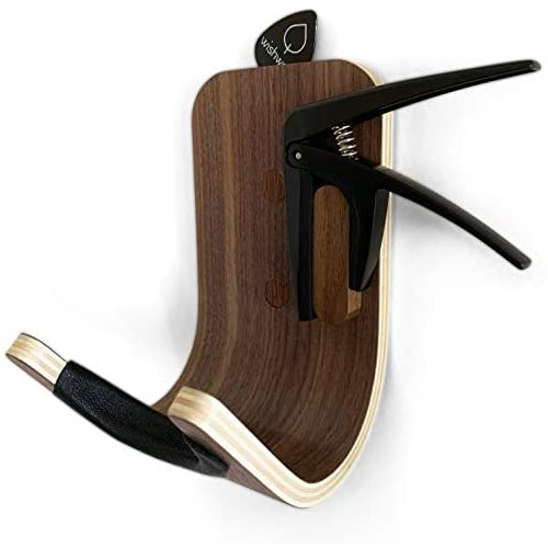 Guitar Wall Mount: Sleek Strong Modern Design Guitar Hanger for Wall Storage & Display. Heavy Duty Ply-Wood Guitar Hook for Secure Wall Mounting. For Ukuleles, Acoustic, Bass & Electric Guitars.